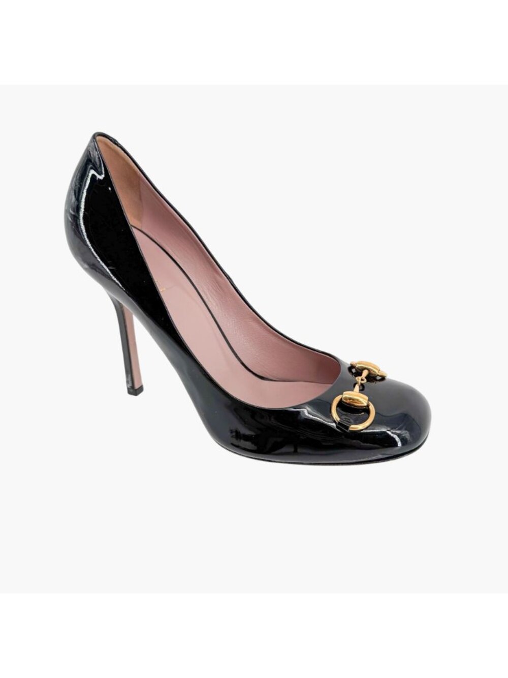 Gucci Square Toe Horsebit Pumps Size 39.5 US 9.5 Black Patent Leather High Heels - Picture 10 of 15